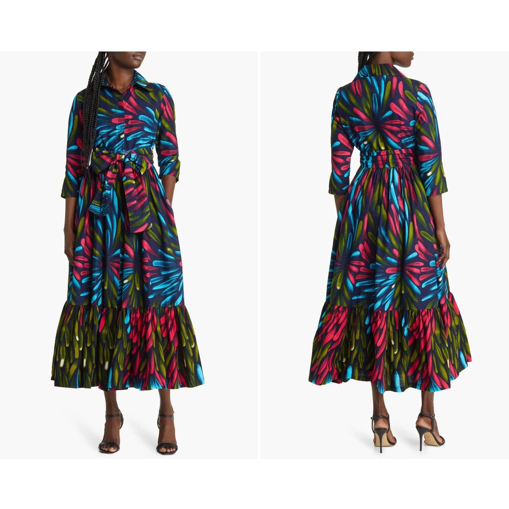 SIKA Ada Fit & Flare Shirtdress‎ Dark Neon Floral Belted Size 6